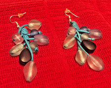 Sea Glass Earrings Shades of Blue and purple Drop 3" unique
