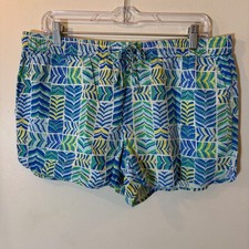 Vineyard Vines Linen Blend Shorts Size Medium Blue Green Geometric