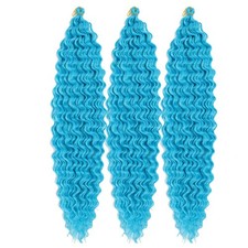 24inch Ocean Wave Braiding Hair Extensions 3packs Long Deep Curly 24, Blue