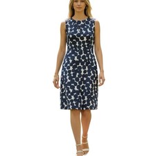 Anne Klein Blue White Polka Dot A-Line Dress 6 Sleeveless Knee Length EUC