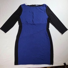 Chaps Dress Womens 16 Blue Black Striped Sheath 3/4 Sleeve Knit
