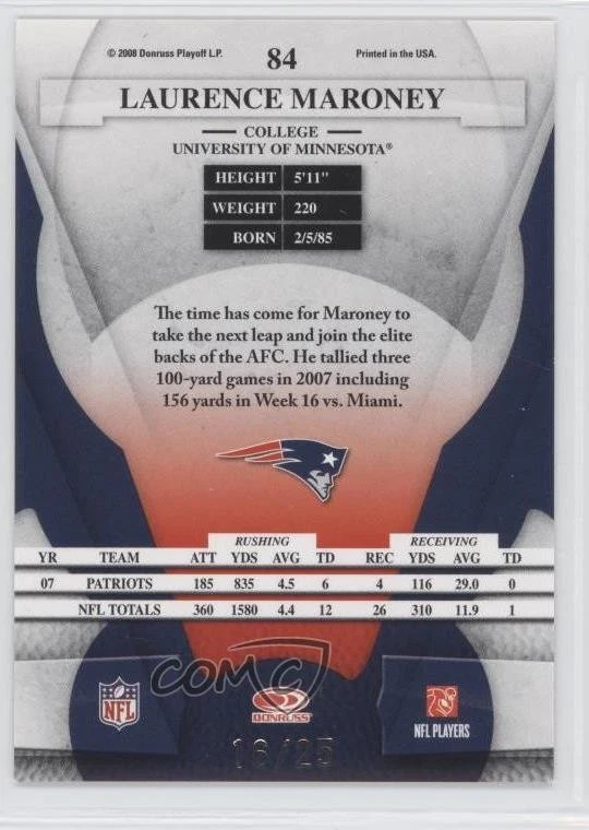 2008 Leaf Certified Materials Mirror Gold /25 Laurence Maroney #84 - Image 2 of 2