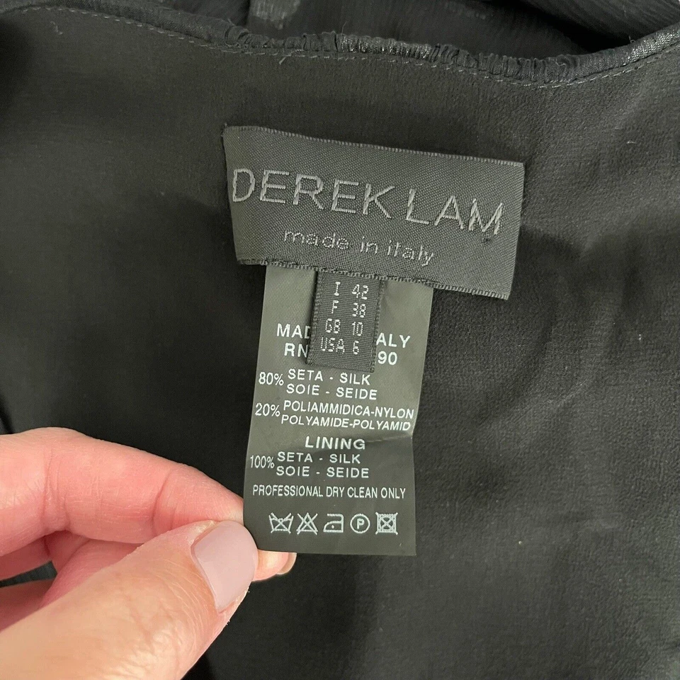 DEREK LAM Womens US 6 Sheath Dress 100% Silk Vneck Sleeveless Black Dot Print - Image 2 of 4