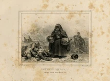 Antique Master Print-Woman looking at bodies of young dead soldiers-Raffet-1834