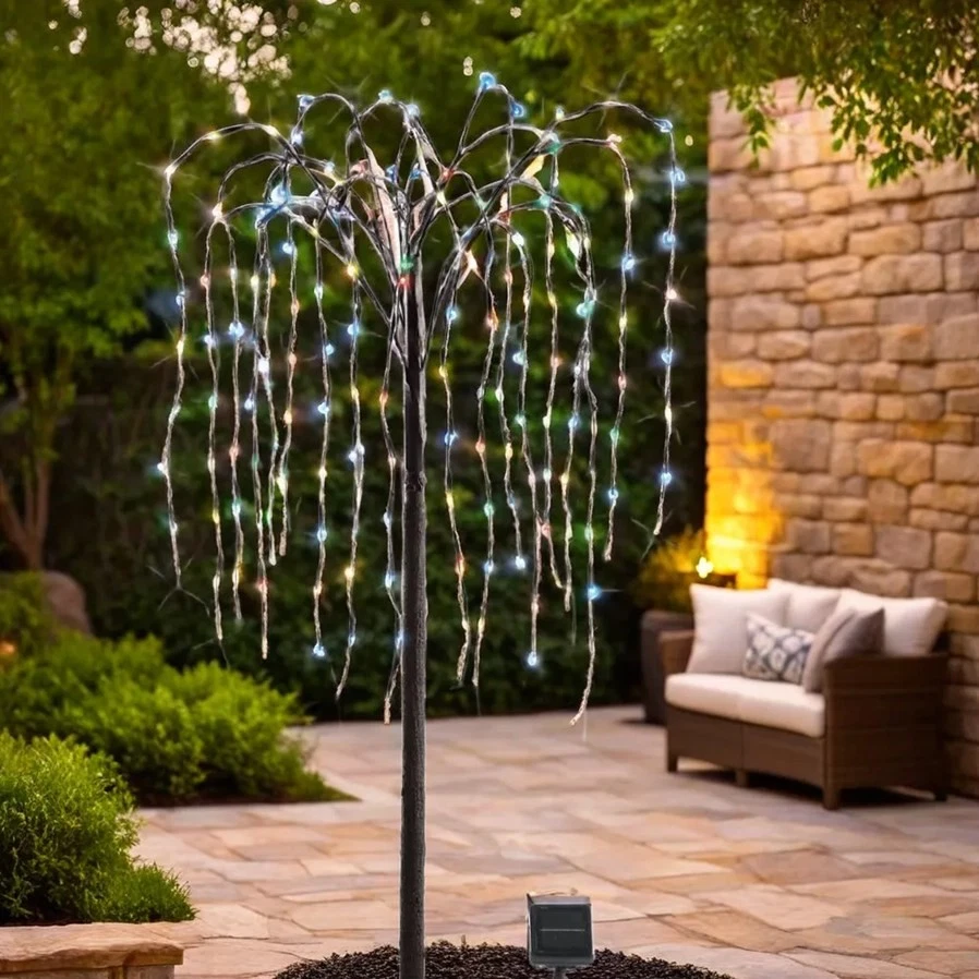 Solar LED Multicolor Willow Tree Garden Stake Outdoor Yard Decor, Light Modes