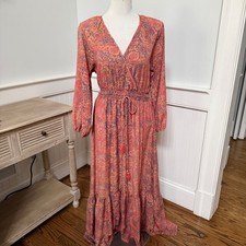 Boems Paisley Print Maxi Wrap Dress Long Sleeve Smocked Boho Whimsical Sz M