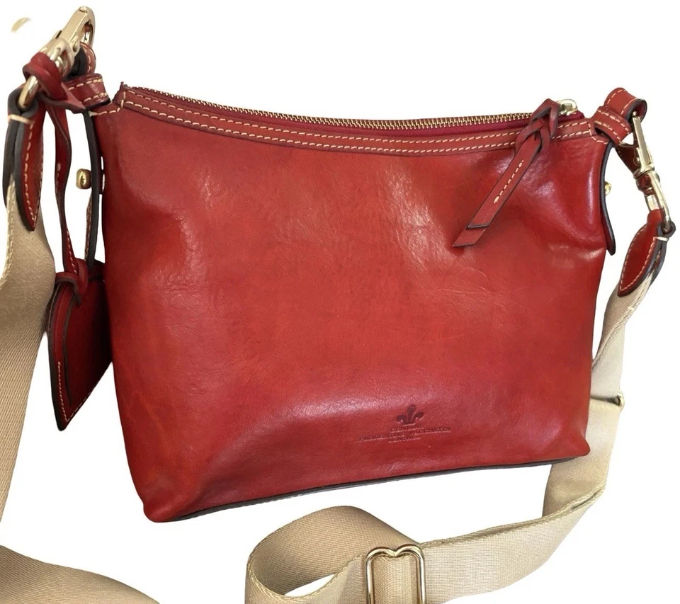 Bolso Bandolera Mensajero Dooney Bourke Rojo Florentino Vacchetta Cuero Sillín Foto 2 de 4