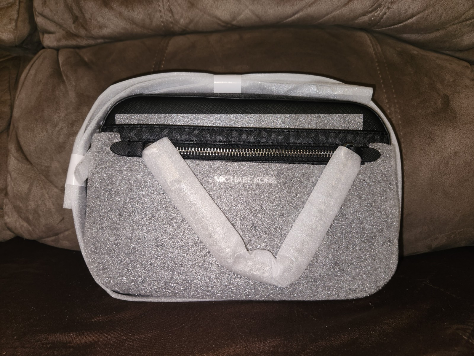 Michael Kors Set Large Leather Zip Chain Crossbody Handbag - Black