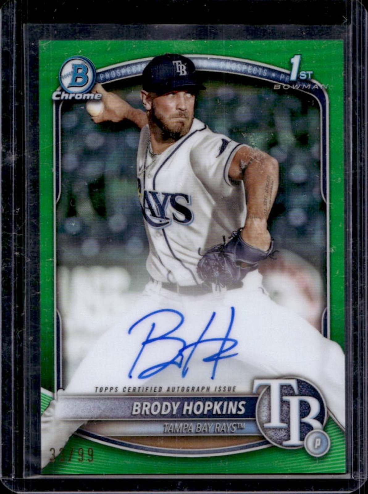 2025 Bowman Brody Hopkins Chrome Auto Green Refractor 1st #33/99 Rays