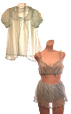 Vtg Vassarette SHEER CHIFFON 3-Pce Set Bra Top/Panties w/Slip/Robe RARE/EXC S