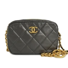 Chanel Camera case AS3383 Chain Shoulder Bag calfskin metallic gray GD hardware 