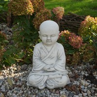 Buddha MöNch TempelwäChter Steinfigur 40 Cm 20 Kg Grau WeißBeton Frostsicher
