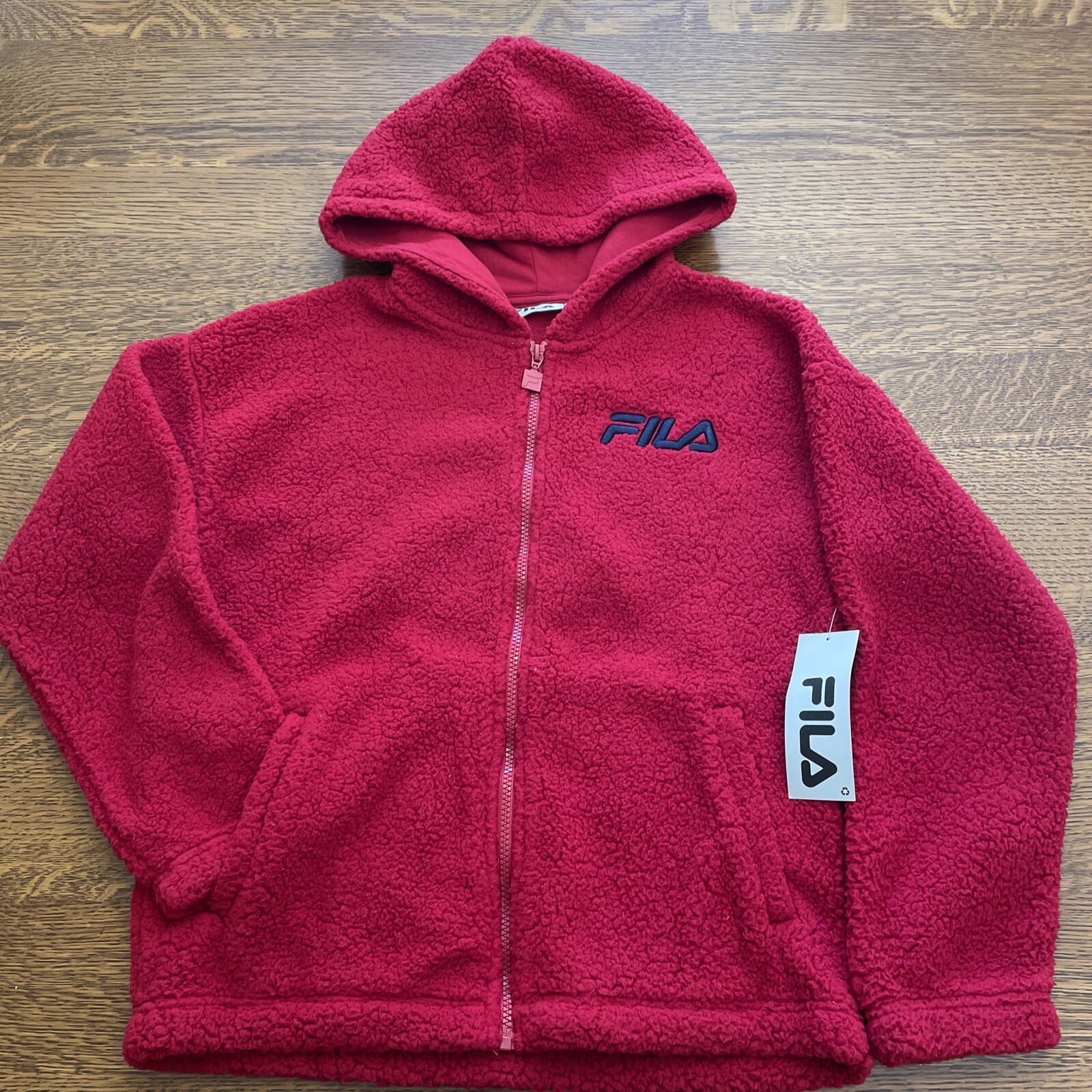 Giacca donna Fila Leoma Sherpa full zip con cappuccio taglia XS nuova con etichetta