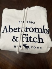 Abercrombie Fitch Women Logo Graphic Hoodie White, Size Small Pre-owned