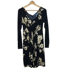 Simply Vera Vera Wang Navy Blue & White Floral Long Sleeve Knee Length Dress XS