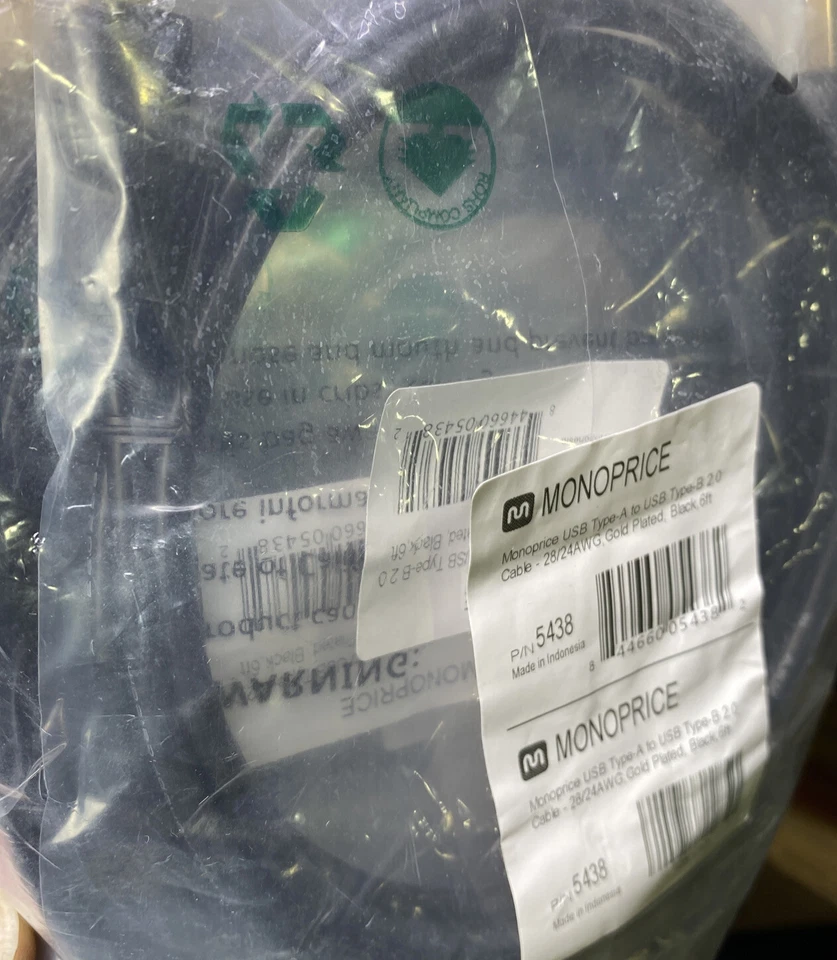 10-Pack MONOPRICE 5438 USB-A To USB-B 2.0 Cable 6ft Black Cord Gold Plated - Image 2 of 3