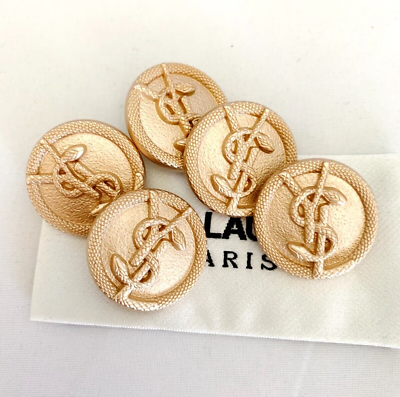 Yves Saint Laurent Buttons Set of 5 23mm Gold Tone Metal YSL Yves Saint Laurent Buttons Set of 5 23mm Gold Tone Metal YSL