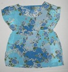 Girls Cute Fun Blue White Lined Top Shirt Blouse Floral Print Sz XL 16 School — photo 3