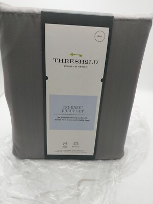 Threshold Full Size Tri Ease Sheet Set Gray 4pc 500TC Cotton 