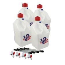 VP Racing White Patriotic 4 Pack / 4 Fill Hoses and Ball Valve Square Fuel Jug 