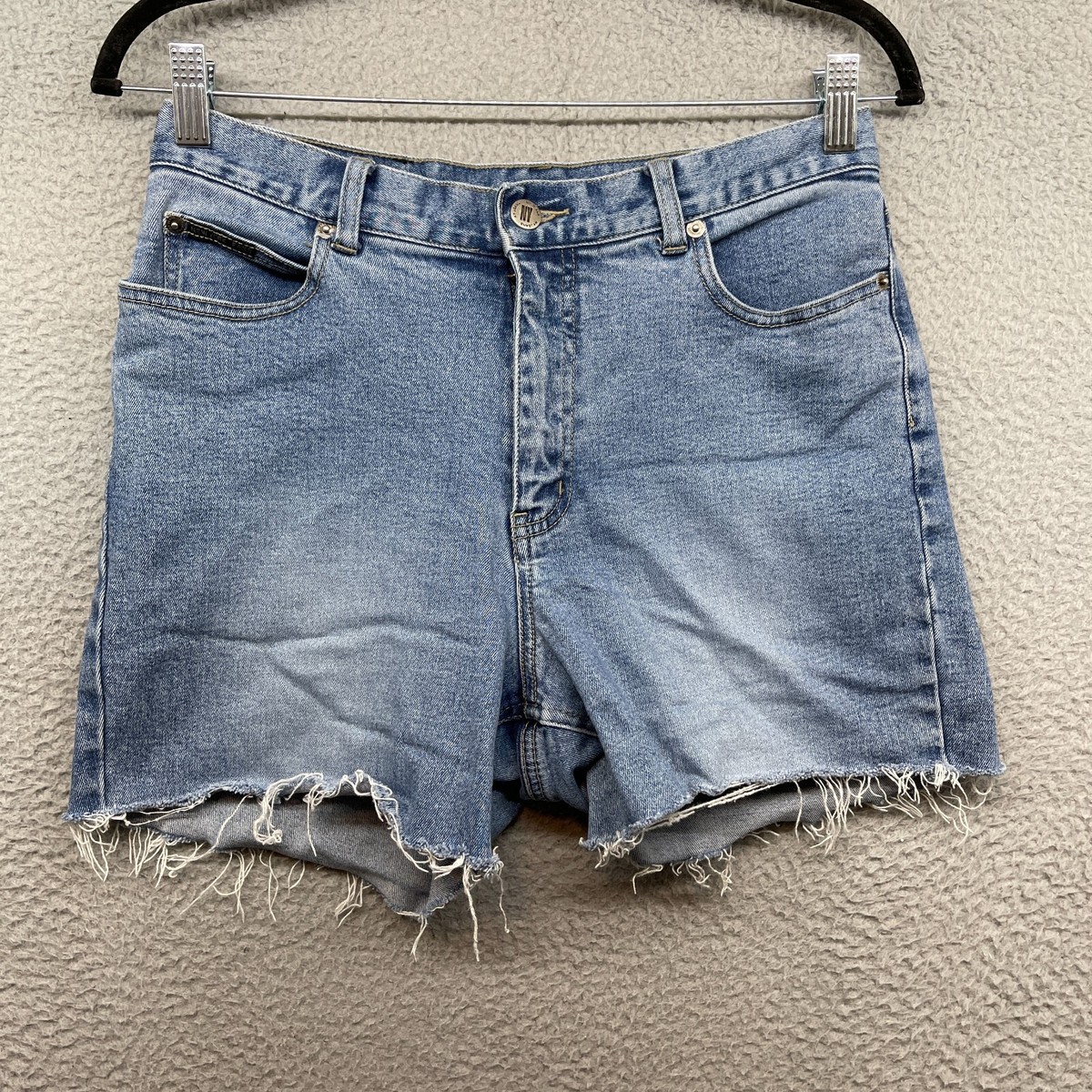 NY Jeans Womens Denim Shorts Blue Fray High Rise Straight Cut Pockets Size
