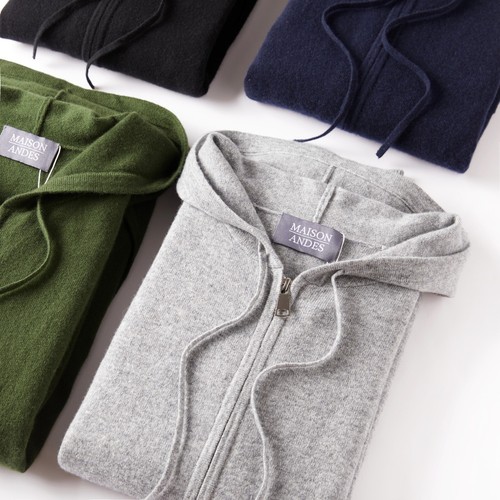 Maison Andes hellgrauer 100% Kaschmir Full Zip Hoodie Pullover Gr. XXL - Bild 5 von 5