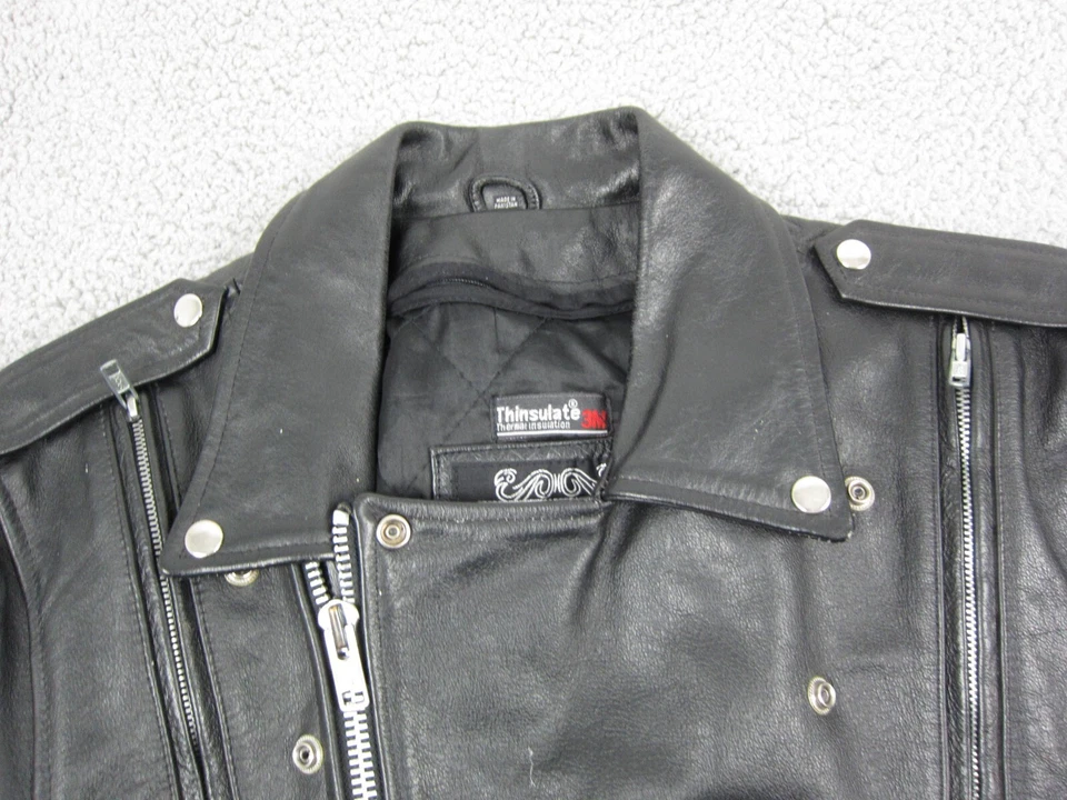 Chaqueta de cuero vintage para galería para hombre grande negra motocicleta motociclista hombre bombardero Foto 2 de 4