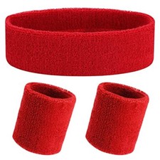 3Pieces Sweatband Set Sports Headband Wristband 1 Headband and 2 red