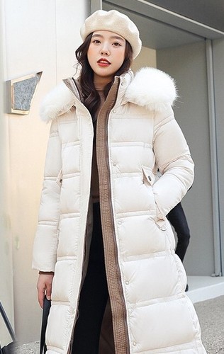 Women's Winter Long Parka Quilted Knee Coat Hooded Ladies Warm Padded Jacket - Picture 10 of 15