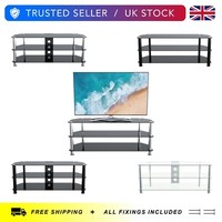 Glass TV Floor Stand Unit, Up To 60 TVs, Choice of Finishes, Glass Shelving