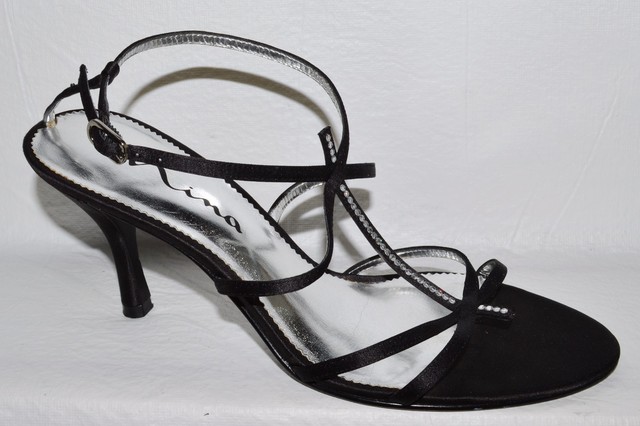 NINA SZ 7.5 M BLACK FABRIC STRAPPY RHINESTONES CAGE SANDALS HEELS | eBay