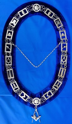 Masonic Blue Mason Lodge SILVER Collar Chain + Junior Deacon Jewel PACKAGE