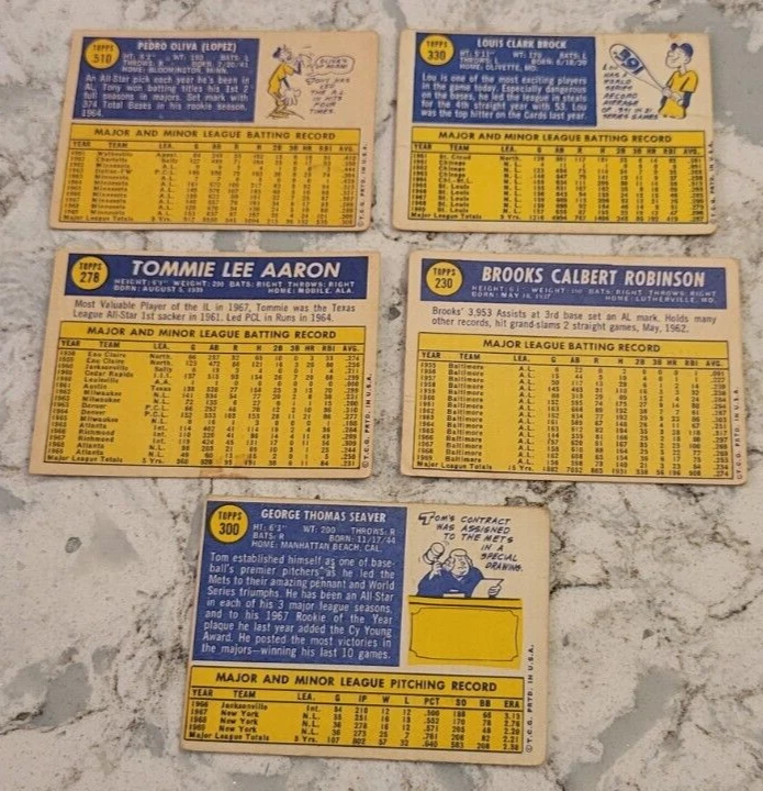 1970 Topps Tom Seaver 300 Lou Brock 330 Brooks Robinson 230 Oliva 510 Aaron 278 Foto 2 de 2