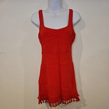 Lulus Mini Dress Women’s S Red Feel the Sunshine Tassel Linen Blend Lined 
