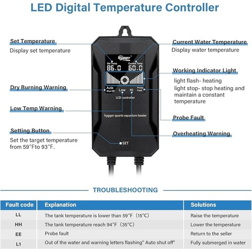 Aquarium Heater Rapid Heating System Digital LCD Controller Auto Shut-off Safety - Picture 5 of 7