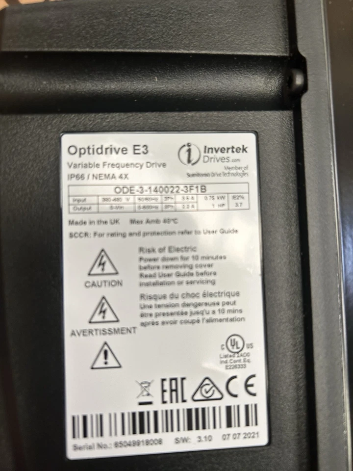 Invertek inverter drive ODE-3-140022-3F1B Optidrive E3 0.75 KW - Image 2 of 4