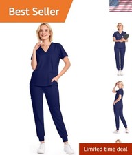 Scrubs for Women Set - 8-Pocket V-Neck Scrub Uniform, Stretch Jogger Pants, M...