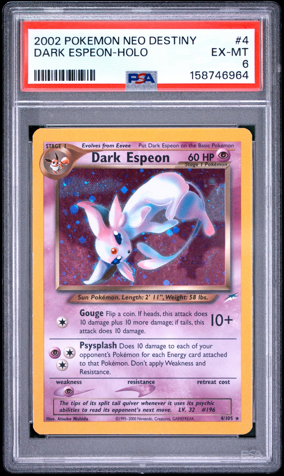 Pokemon Dark Espeon Holo Neo Destiny Unlimited 4/105 PSA 6