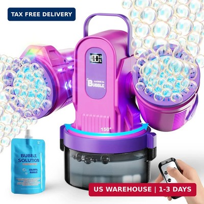Dual-Engine Bubble Machine with Auto Rotation & RGB Lights & Remote Control,1800