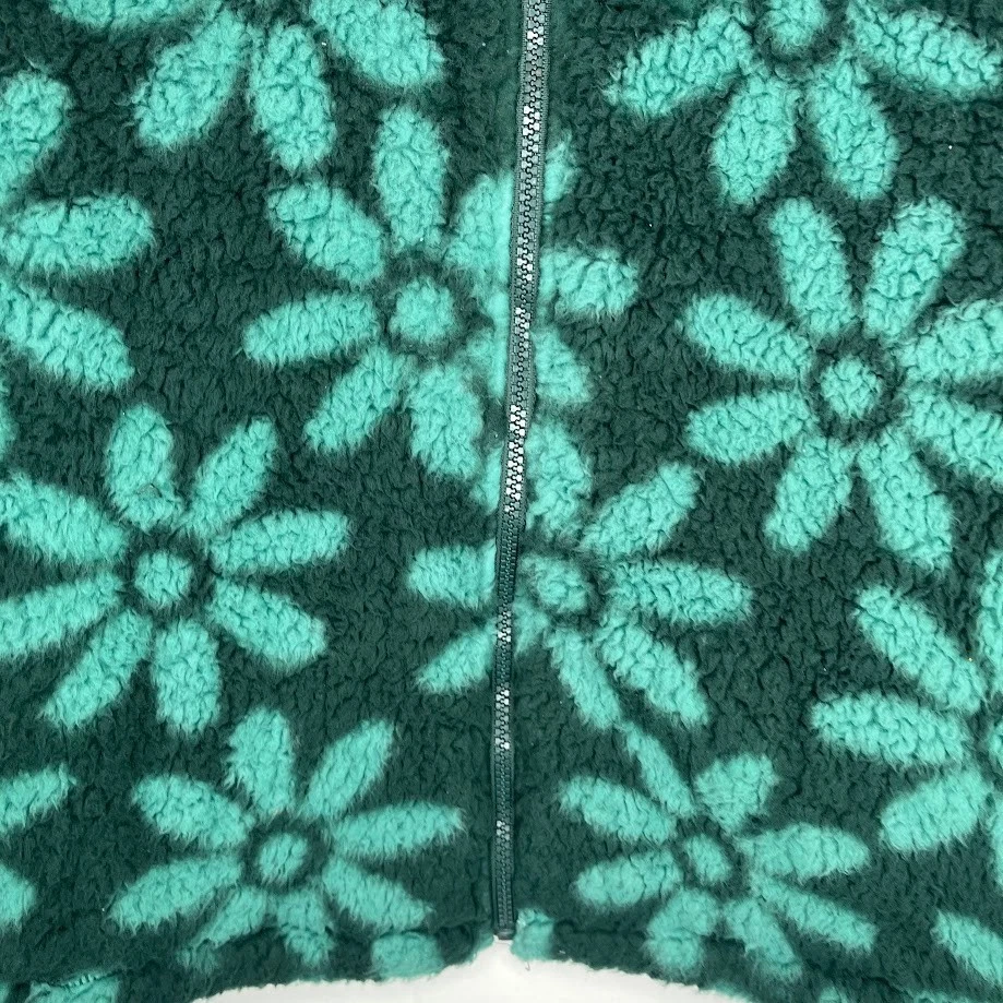 Hollister Women’s XS Green Floral Sherpa Fleece Zip Up Jacket - Image 4 of 4