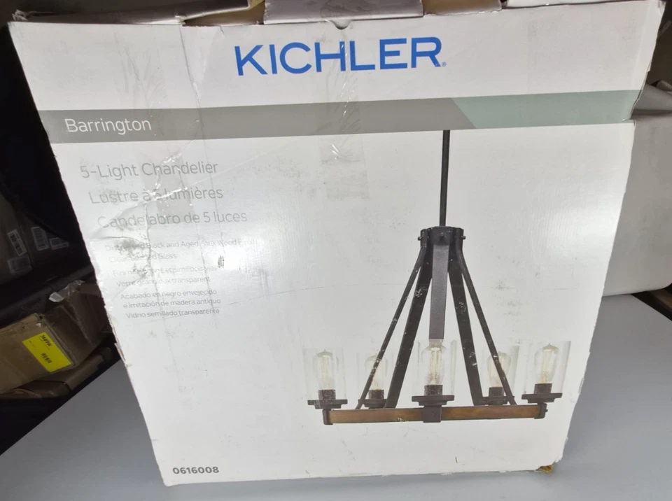 Kichler Lighting Barrington 5 Light Distressed Black and Wood Rustic Please Read - Image 4 of 4