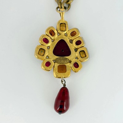 CHANEL Necklaces & Pendants Coco Mark Color Stone Gripoix Long Chain GP Gold