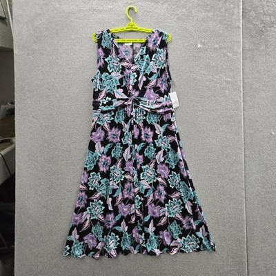 Croft & Barrow Women Dress L Black Floral Fit & Flare Romantic Gathered NWT