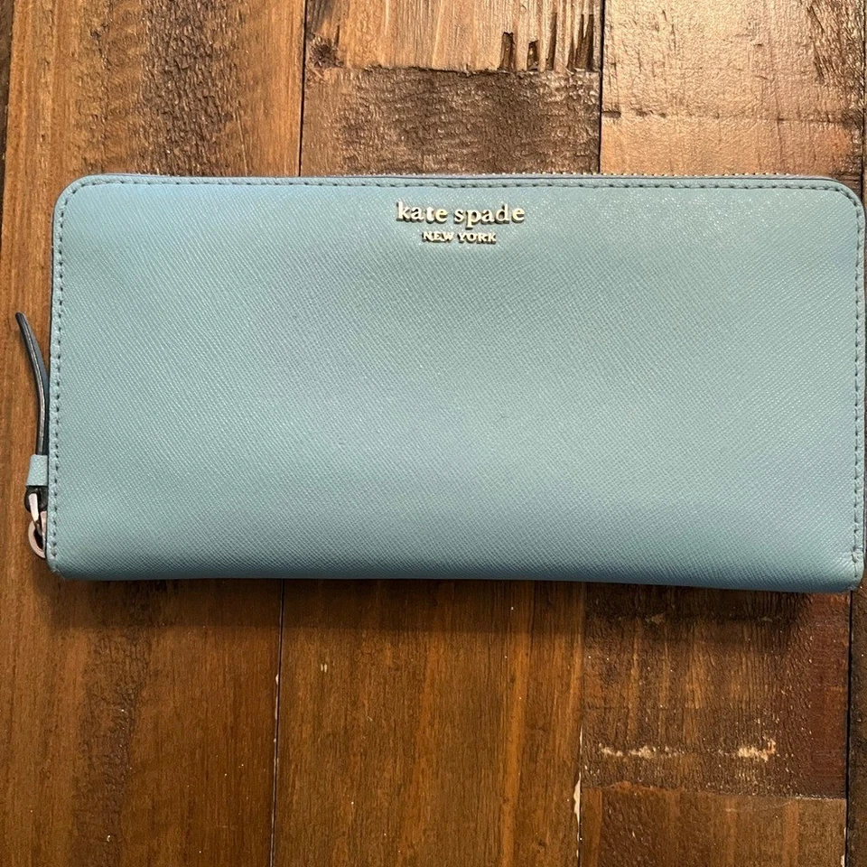 Kate Spade New York Cartera Cuero Grande Cremallera Alrededor Bebé Azul Clutch Organizador Foto 2 de 4