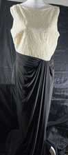 Lauren Ralph Lauren Black Floor Length Evening Ivory Floral Top Gown Dress SZ 14