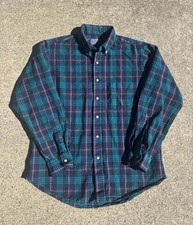 Pendleton Men's L Vintage Virgin Wool Plaid Button-Up Shirt Turquoise/Blue/Red