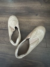 Capezio Tan Leather Slip-On Tap Shoes Size 6.5   TeleTone Jr Toe  Heel Taps