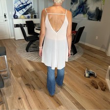 Lush Sheer Flowy Hi-Low Tank Tunic Cream Boho...
