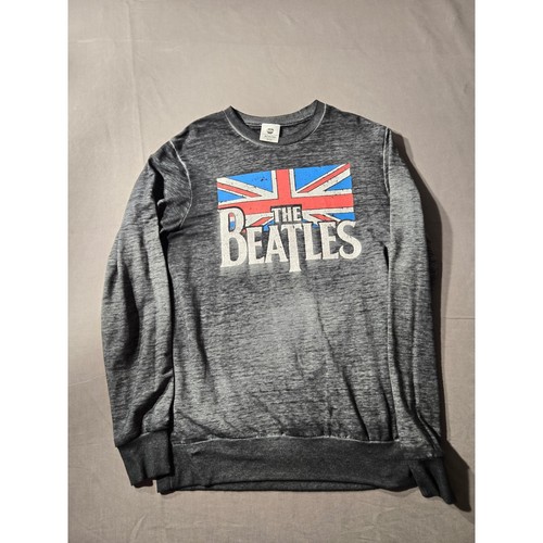 The Beatles Union Jack Graphic Sweatshirt Charcoal Heather Band Pullover Small