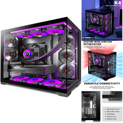 KEDIERS PC-Gehäuse ATX 4 Lüfter vorinstalliert Mid-Tower Full-View